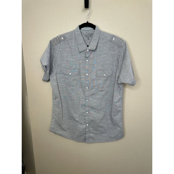 Pd & E Mens Grey Short Sleeve Button-Up Shirt XL Stretch Fabric cotton tailored - Picture 1 of 7